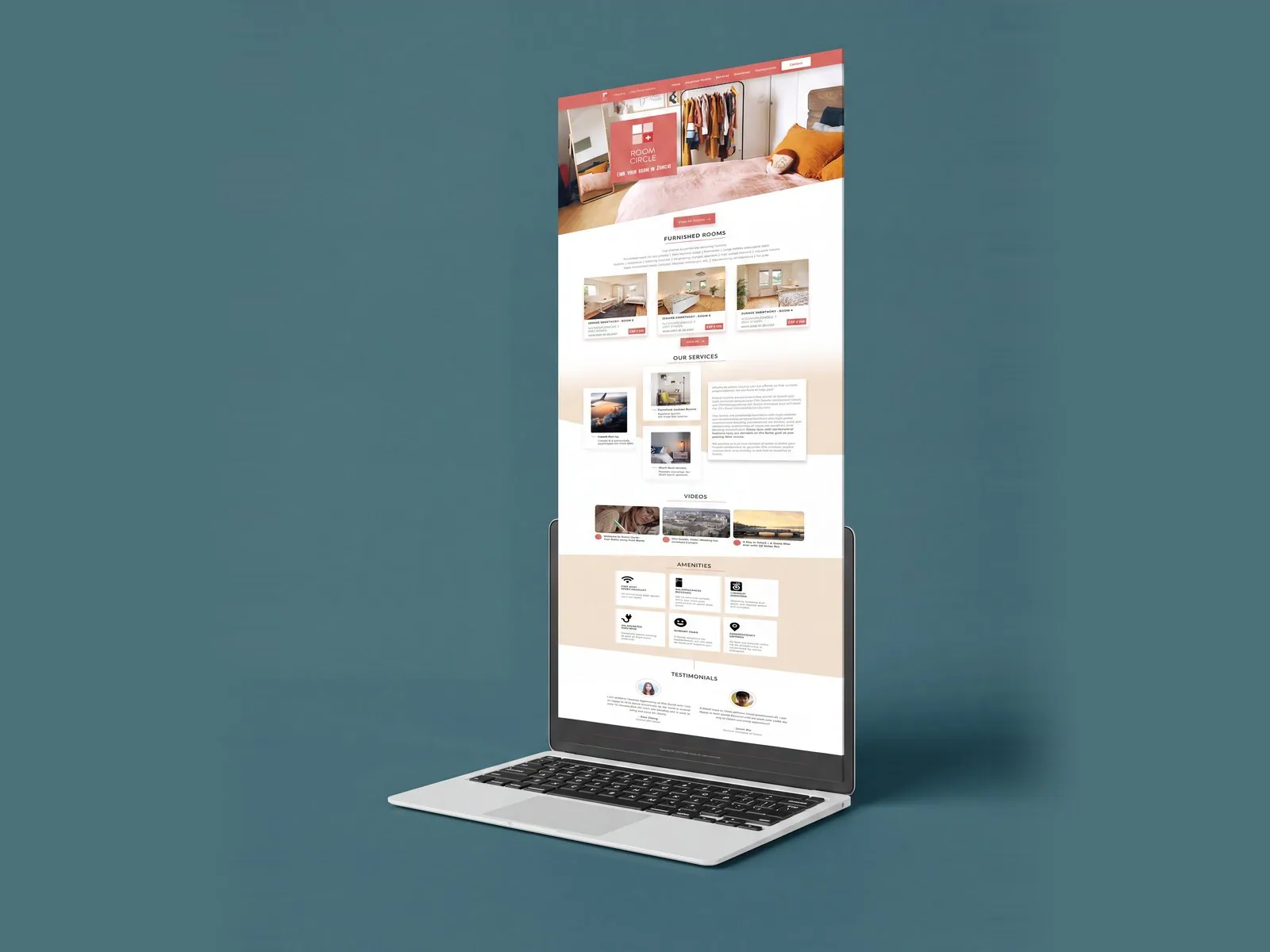 Website der Room Circle GmbH auf einem Laptop, Arbeit von Koni Arora